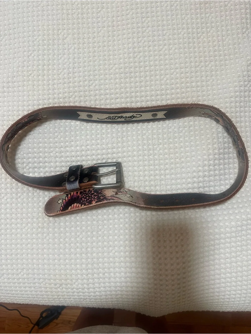Ed Hardy Women's Black and Pink Embellished Leather Belt